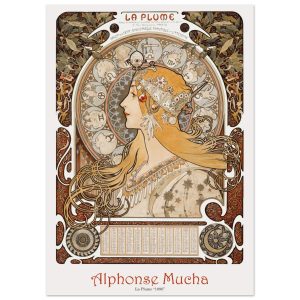 Artfulprints Poster Alphonse Mucha – La plume – 50×70 cm – Bruin