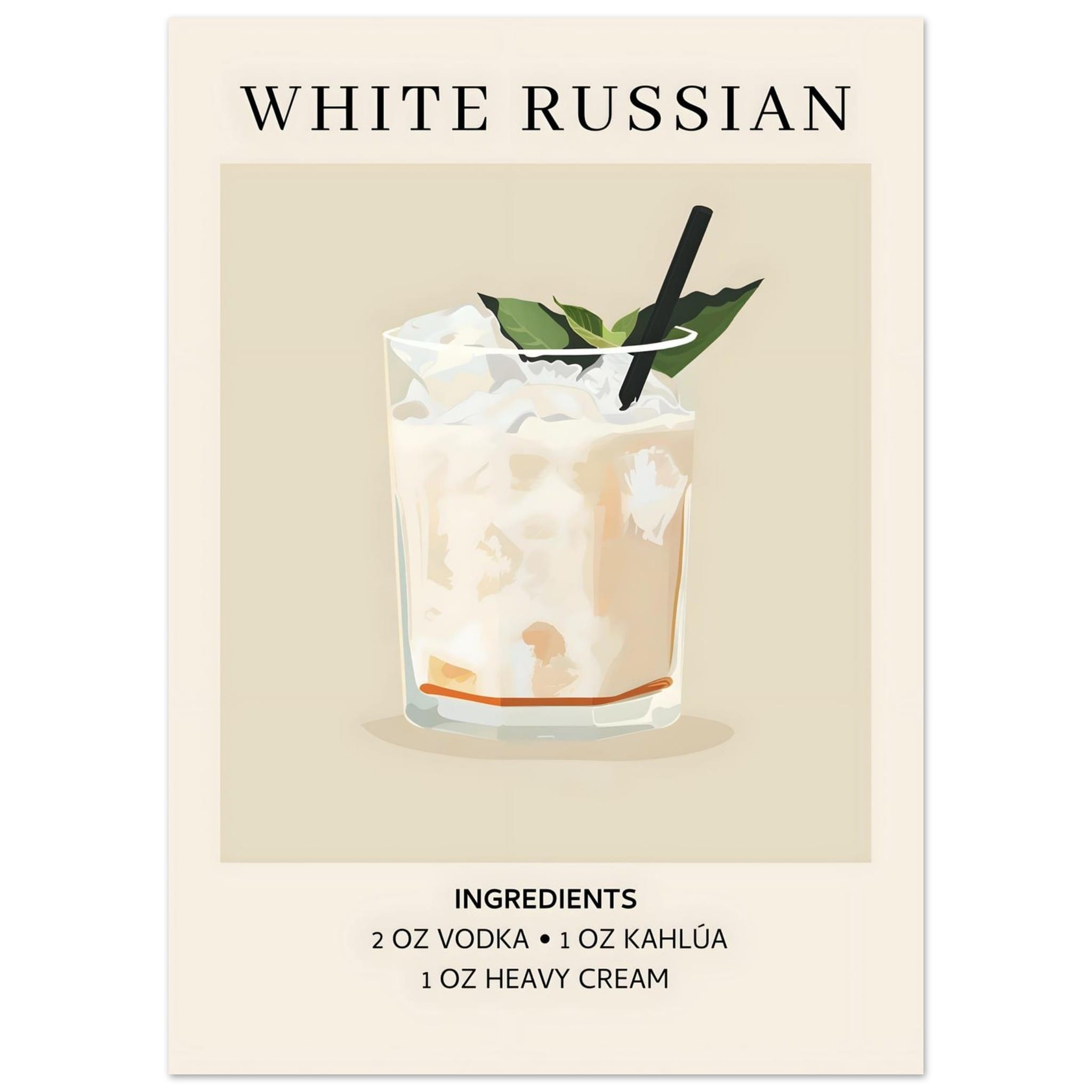Artfulprints Poster White Russian cocktail - Ingrediënten - 50x70 cm -