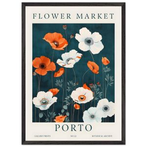 Artfulprints Poster met Lijst Flower market – Porto – 50×70 cm – Meerk