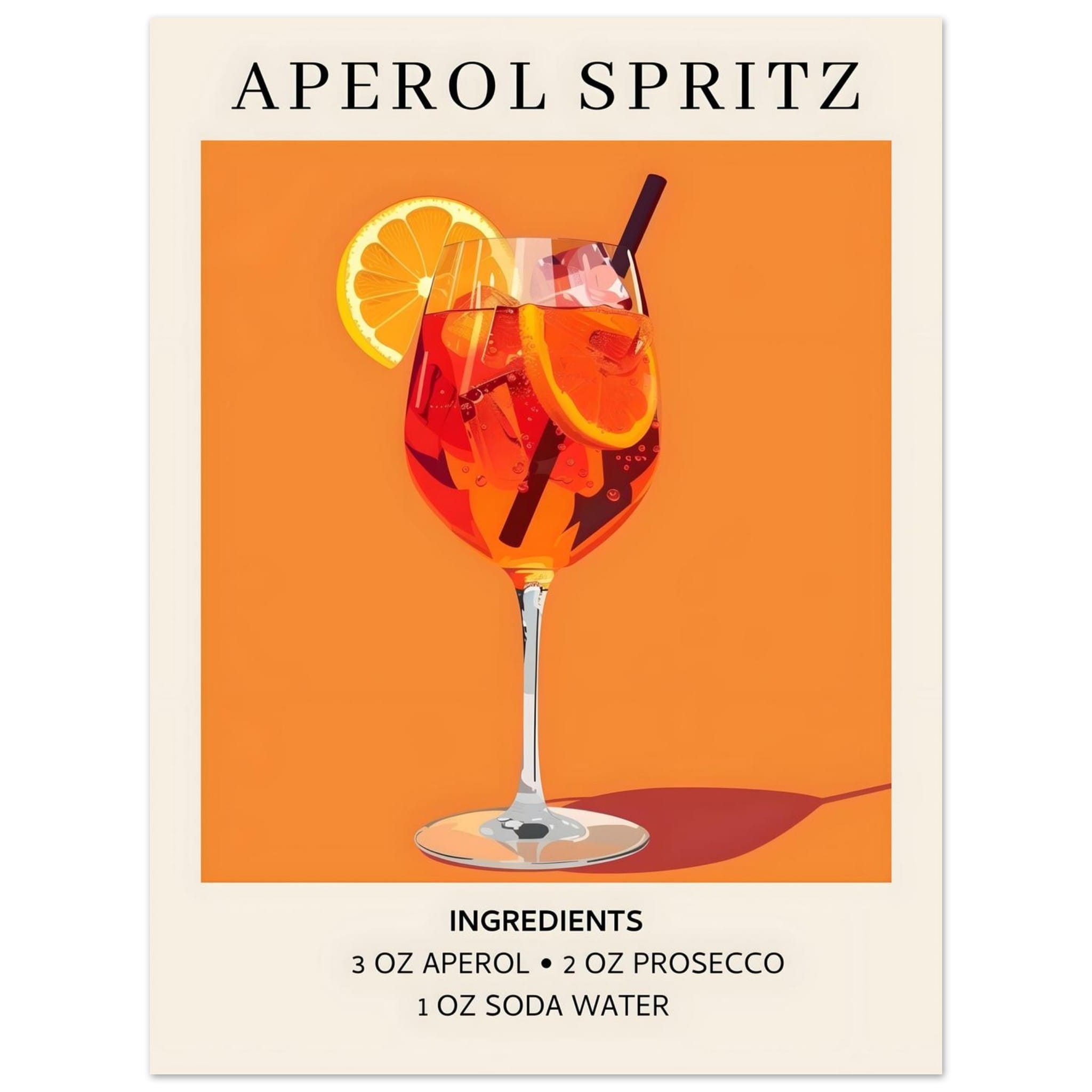 Artfulprints Poster Aperol Spritz - Ingrediënten - 30x40 cm - Oranje