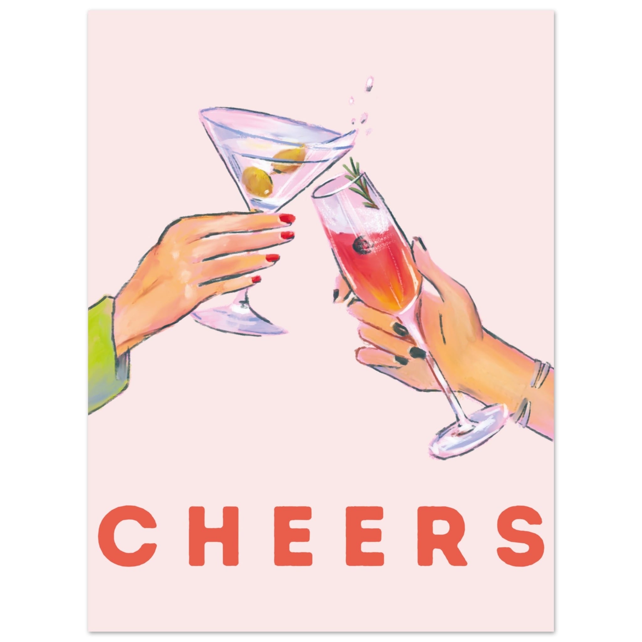 Artfulprints Poster Cheers with cocktails - 30x40 cm - Roze