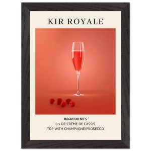 Artfulprints Poster met Lijst Kir Royale cocktail – Ingrediënten – A4 Artfulprints Poster met Lijst Kir Royale cocktail – Ingrediënten – A4