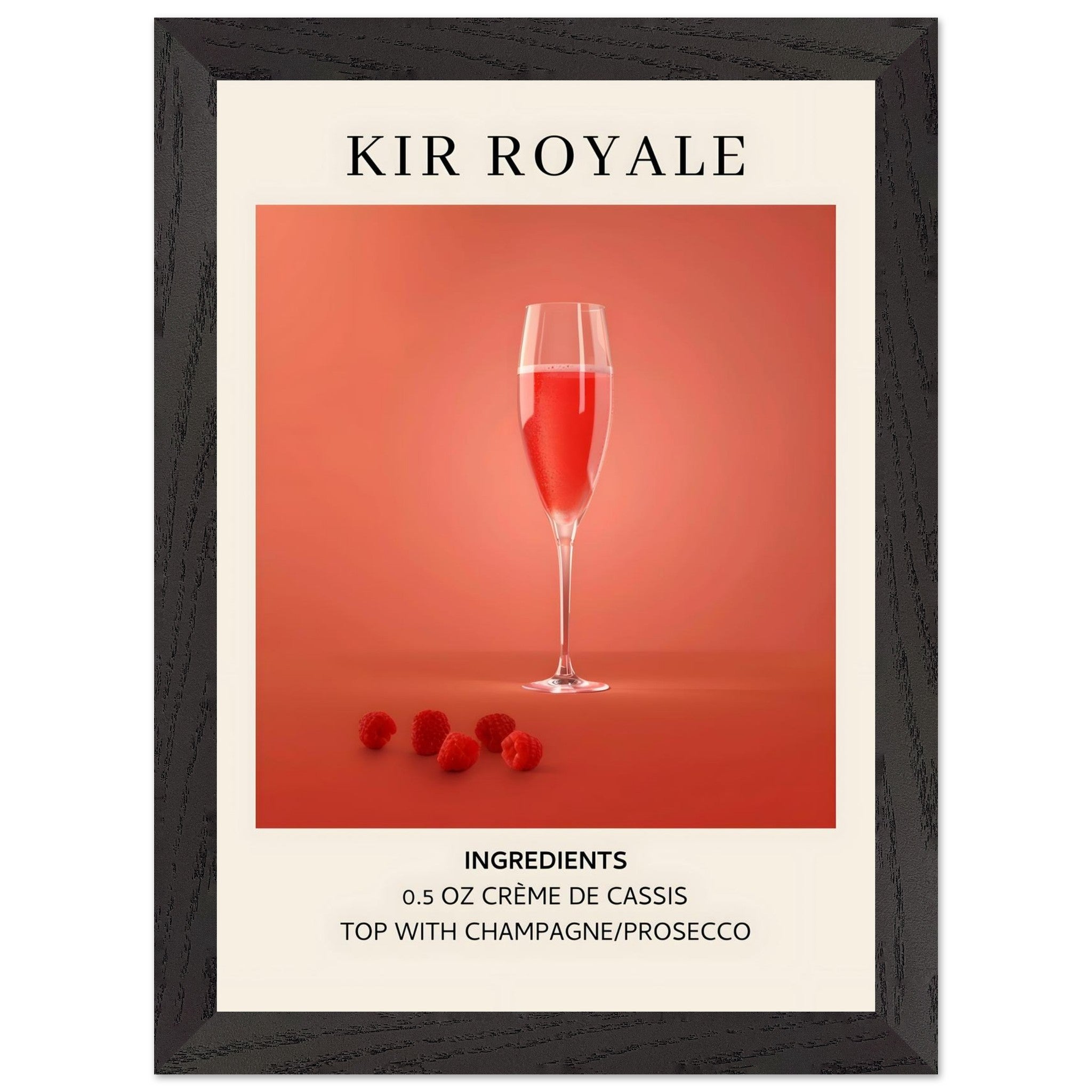 Artfulprints Poster met Lijst Kir Royale cocktail - Ingrediënten - A4