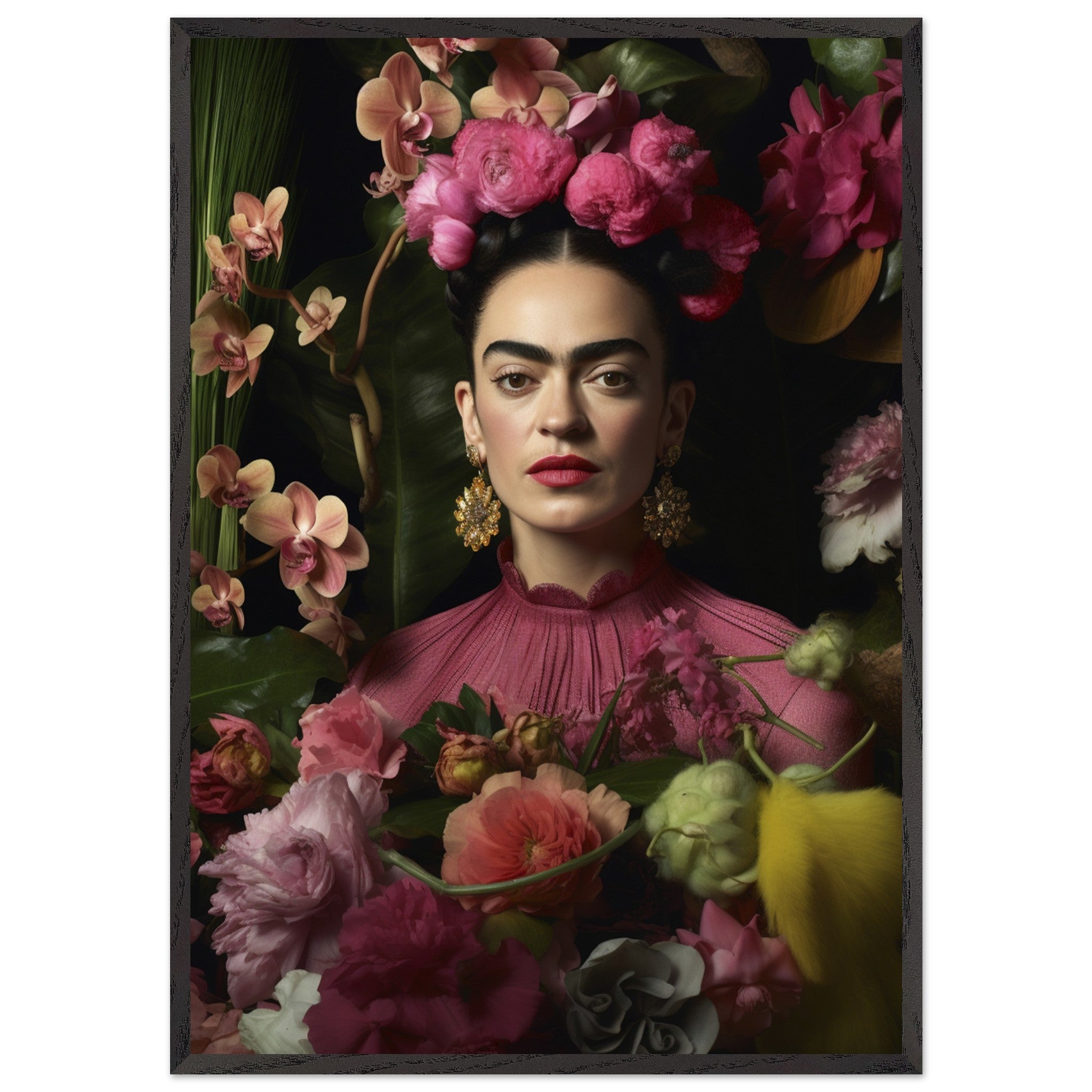 Artfulprints Poster met Lijst Frida Kahlo - Floral portrait - 70x100 c