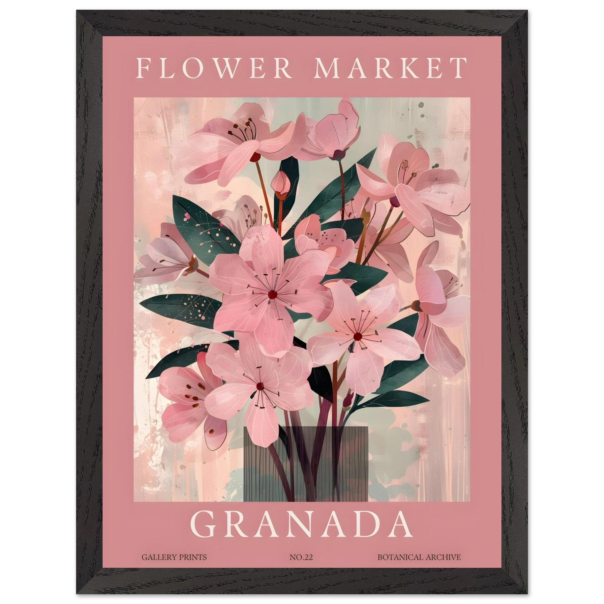 Artfulprints Poster met Lijst Flower market - Granada - 30x40 cm - Roz