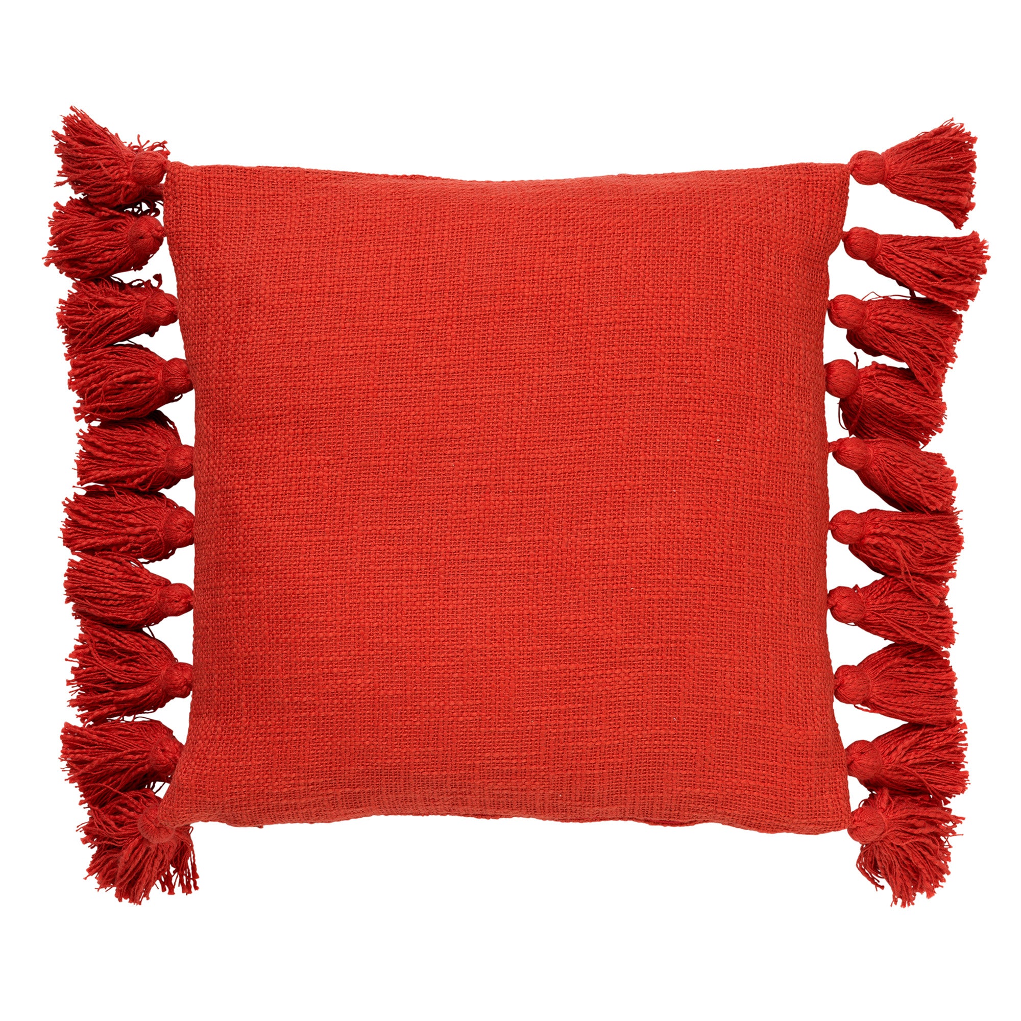 RUBY - Sierkussen 45x45 cm - 100% katoen - met flosjes - Aurora Red -