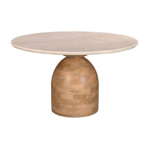 DÉJA Living Eettafel Miro Rond – Marmer/Hout – Naturel – 130x130x75cm