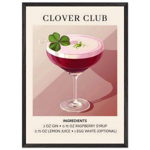 Artfulprints Poster met Lijst Clover Club cocktail – Ingrediënten – 50 Artfulprints Poster met Lijst Clover Club cocktail – Ingrediënten – 50