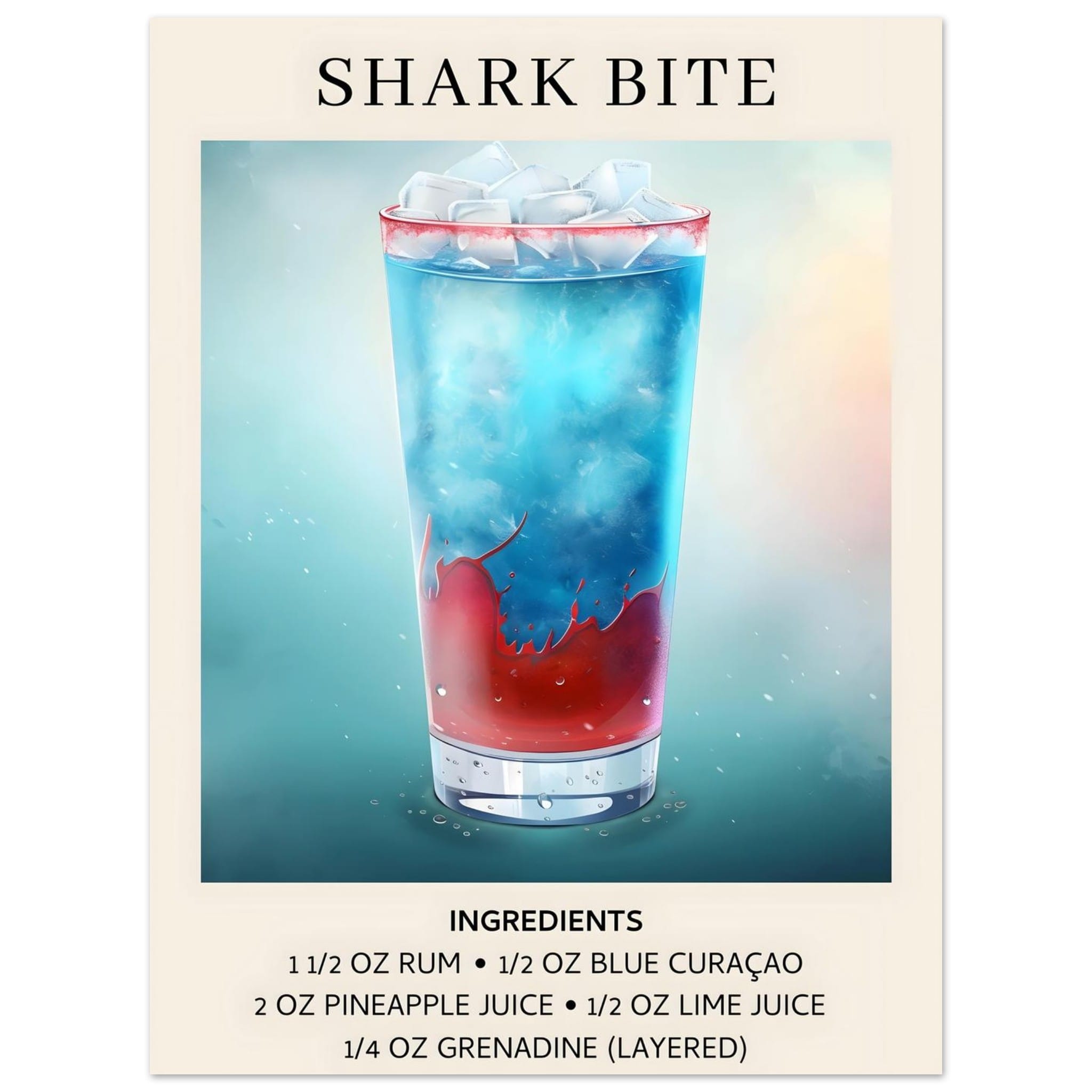 Artfulprints Shark Bite cocktail - Ingrediënten poster 30x40 cm