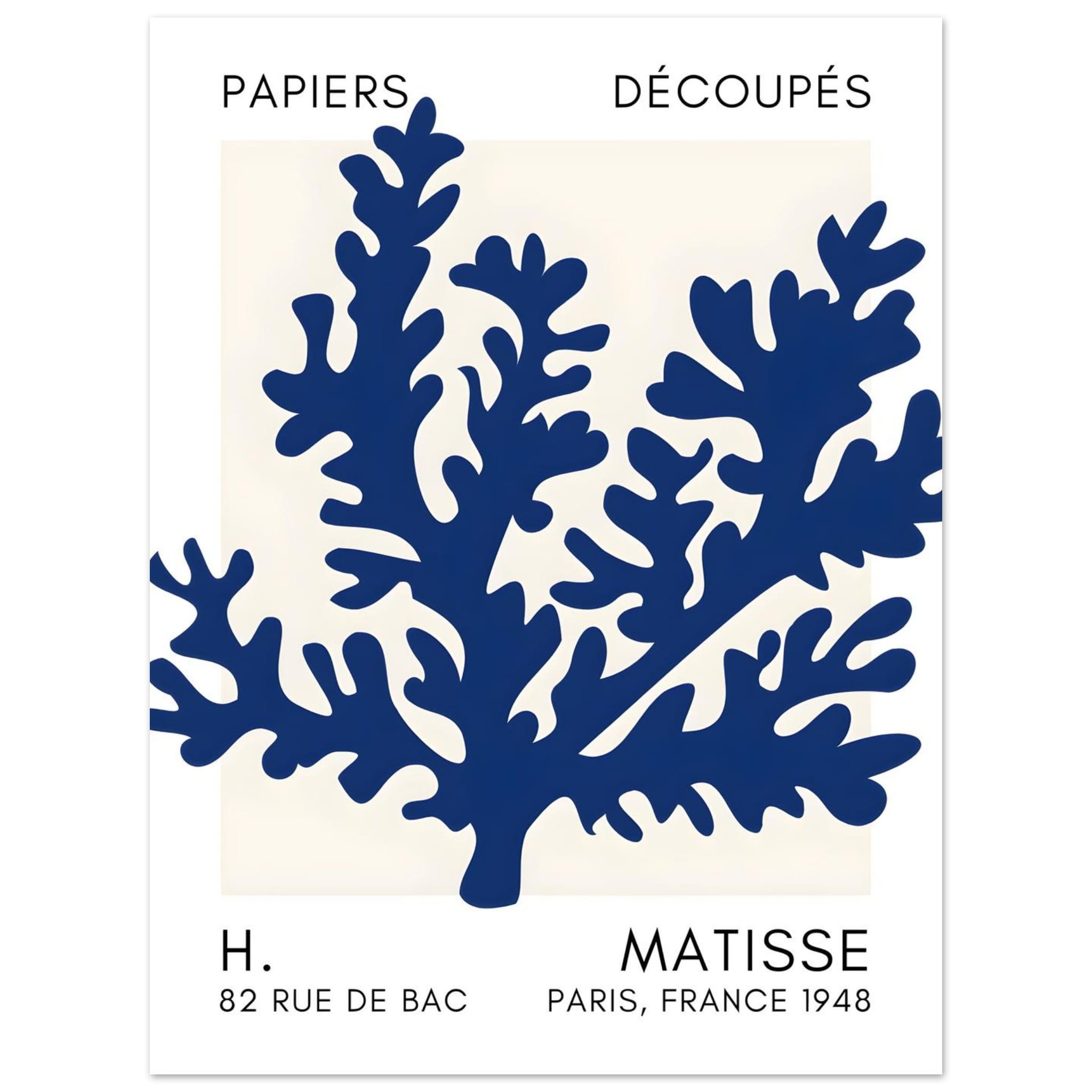 Artfulprints Poster Matisse – Aqua bloom navy blue II - 30x40 cm - Bla