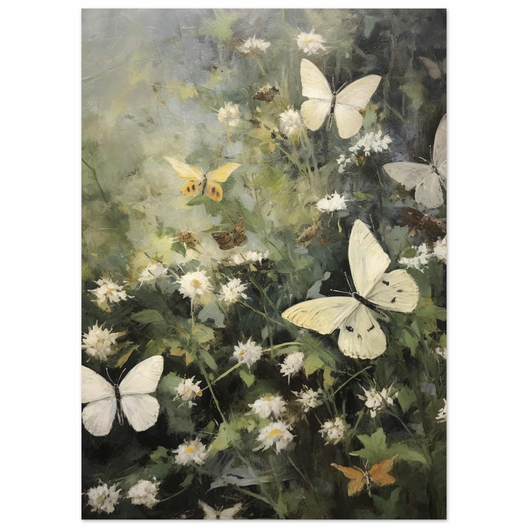 Artfulprints Poster Butterflies in flowerfield - 50x70 cm - Donkergroe