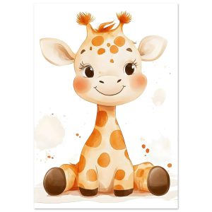 Artfulprints Poster Schattige baby giraffe – 70×100 cm – Geel