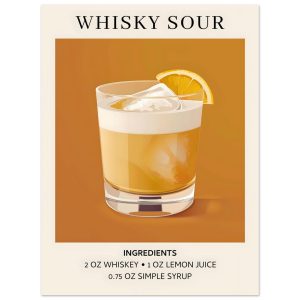 Artfulprints Poster Whisky Sour cocktail – Ingrediënten – 30×40 cm – O
