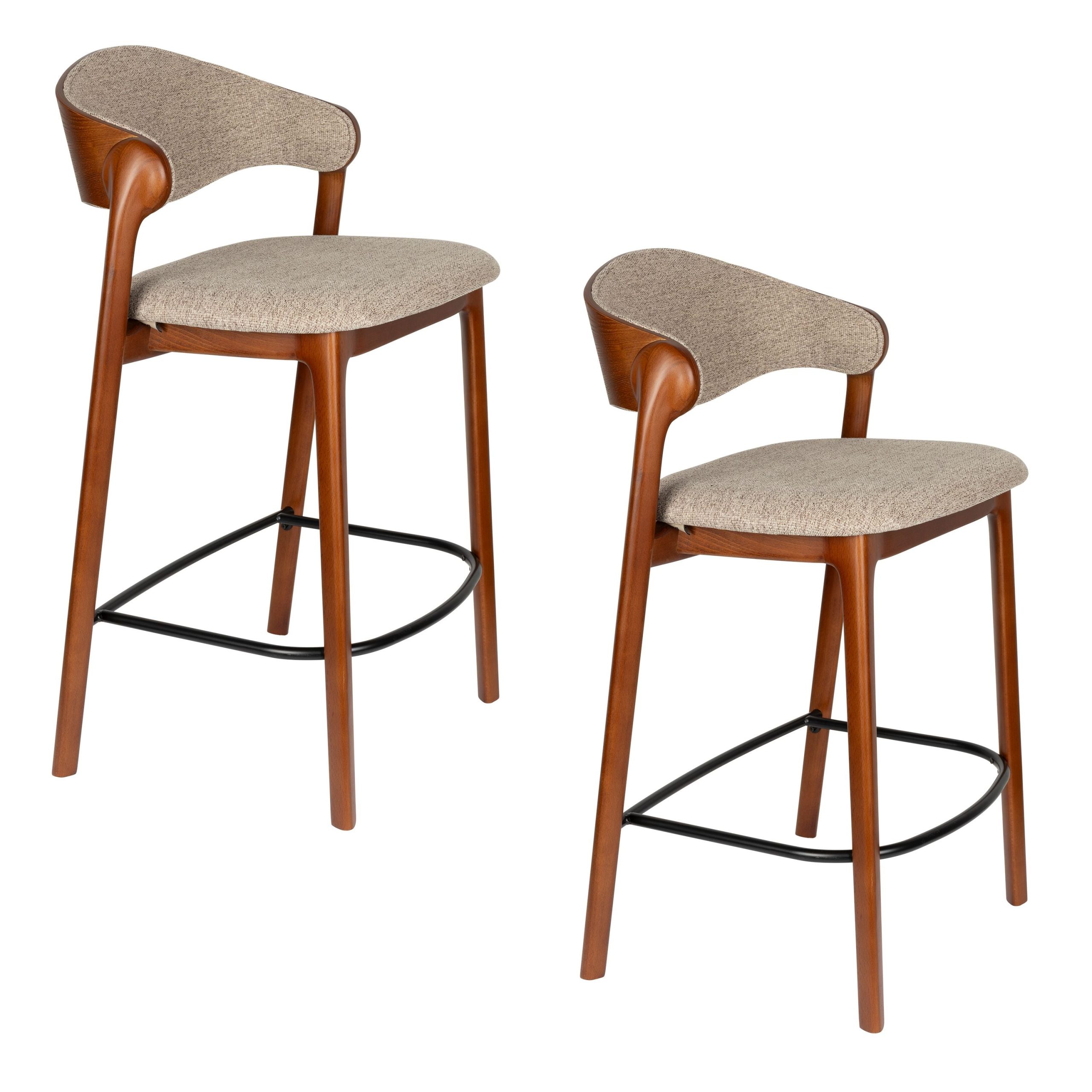 Dutchbone Babington Barkrukken rugleuning 66 cm Walnoot kleur - Set va