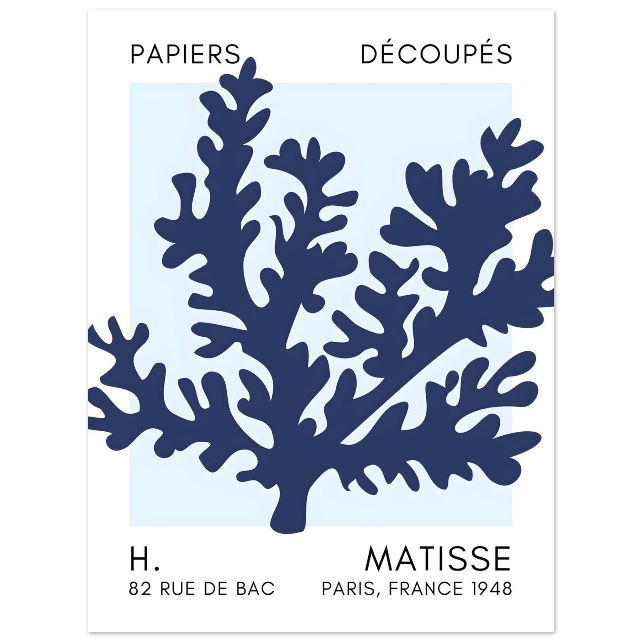 Artfulprints Poster Matisse – Aqua bloom navy blue I - 30x40 cm - Blau