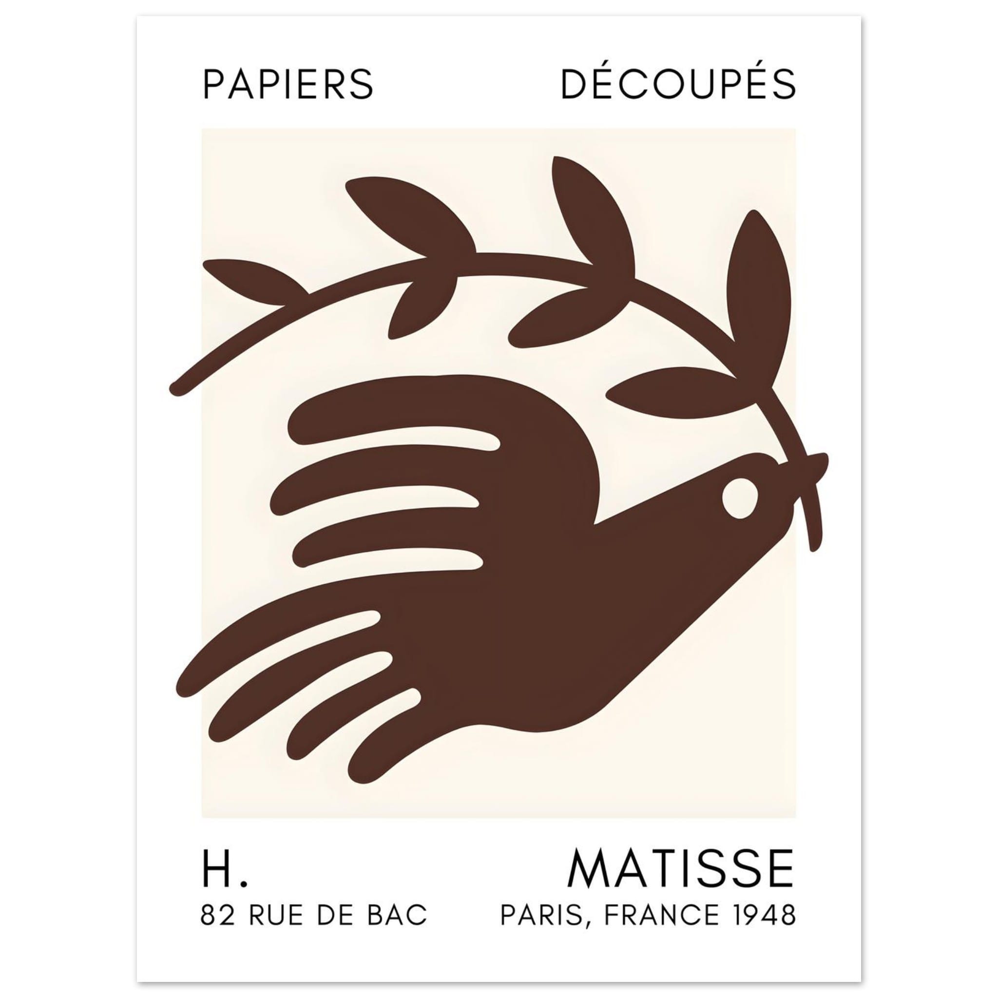 Artfulprints Poster Matisse – Peace dove brown - 30x40 cm - Bruin