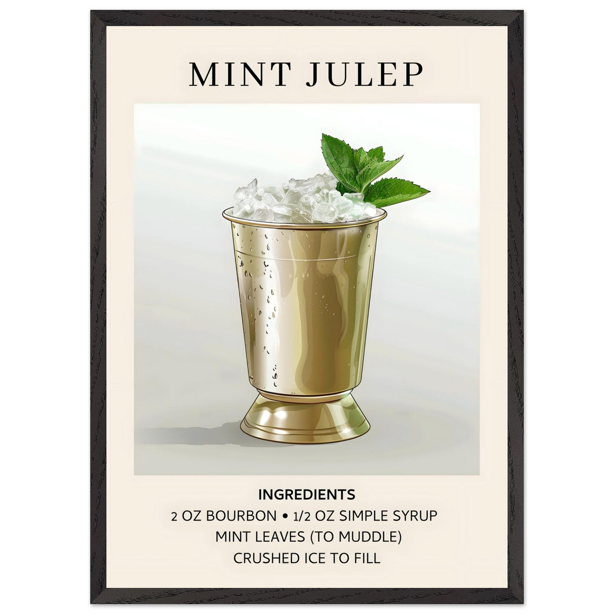Artfulprints Poster met Lijst Mint Julep cocktail - Ingredients - 50x7