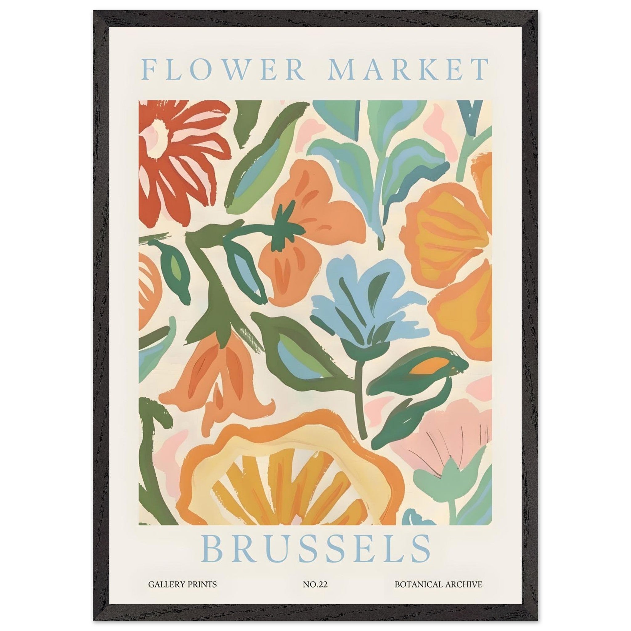 Artfulprints Poster met Lijst Flower market - Brussels - 50x70 cm - Me