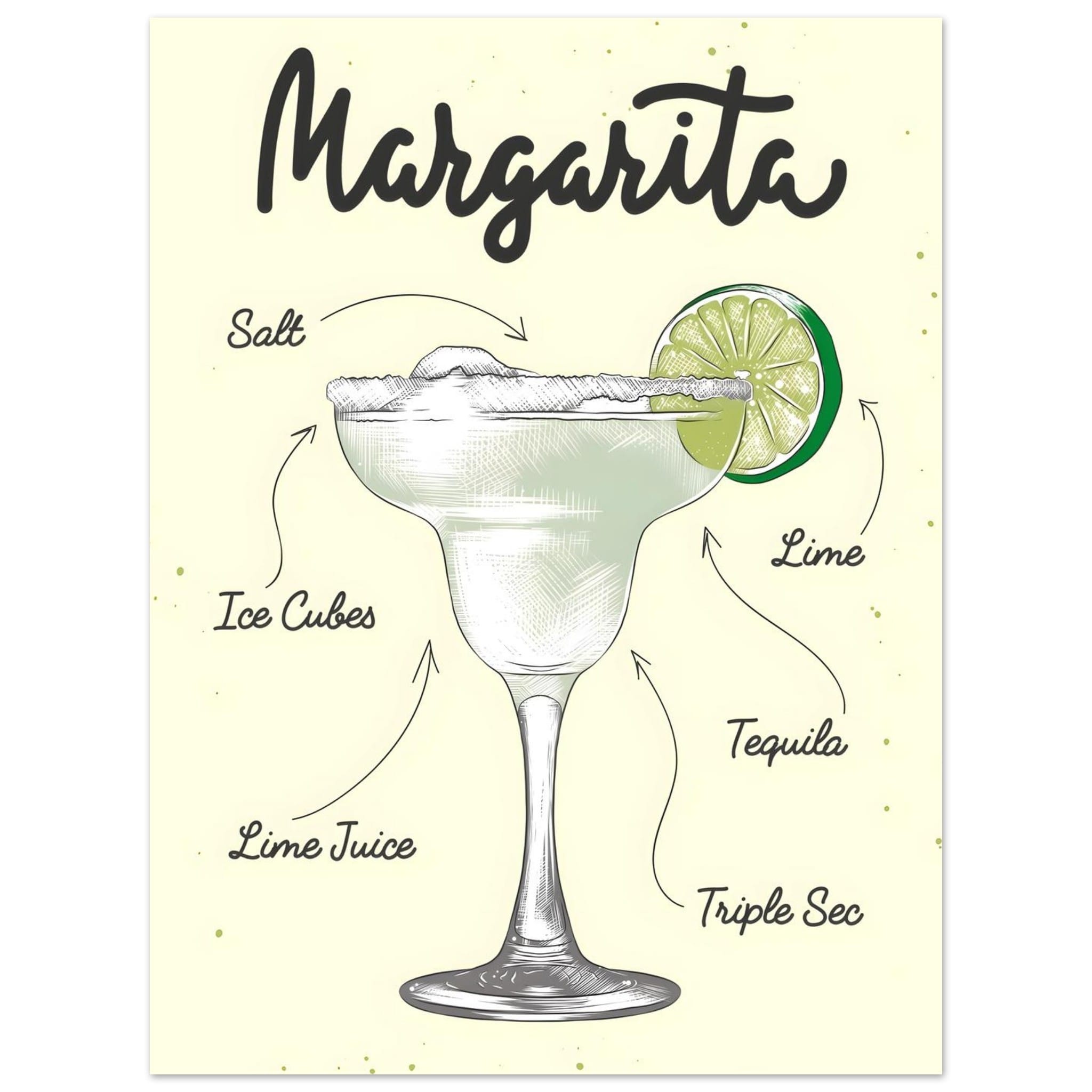 Artfulprints Margarita cocktail – Illustratie poster 30x40 cm