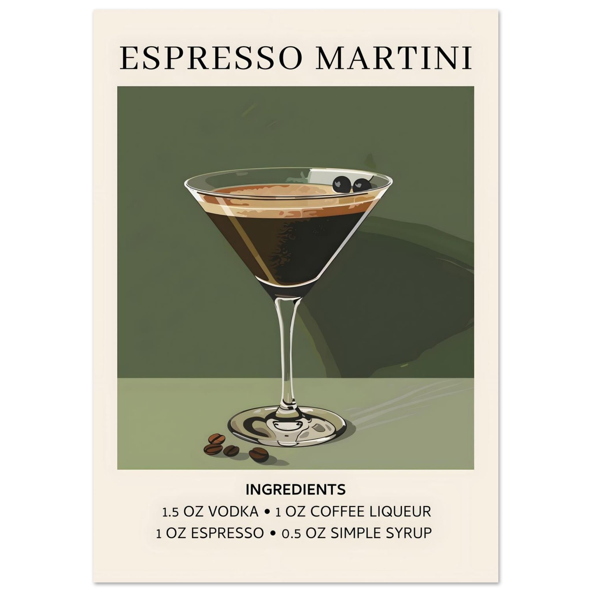 Artfulprints Poster Espresso Martini cocktail - Ingrediënten - A4 21x2