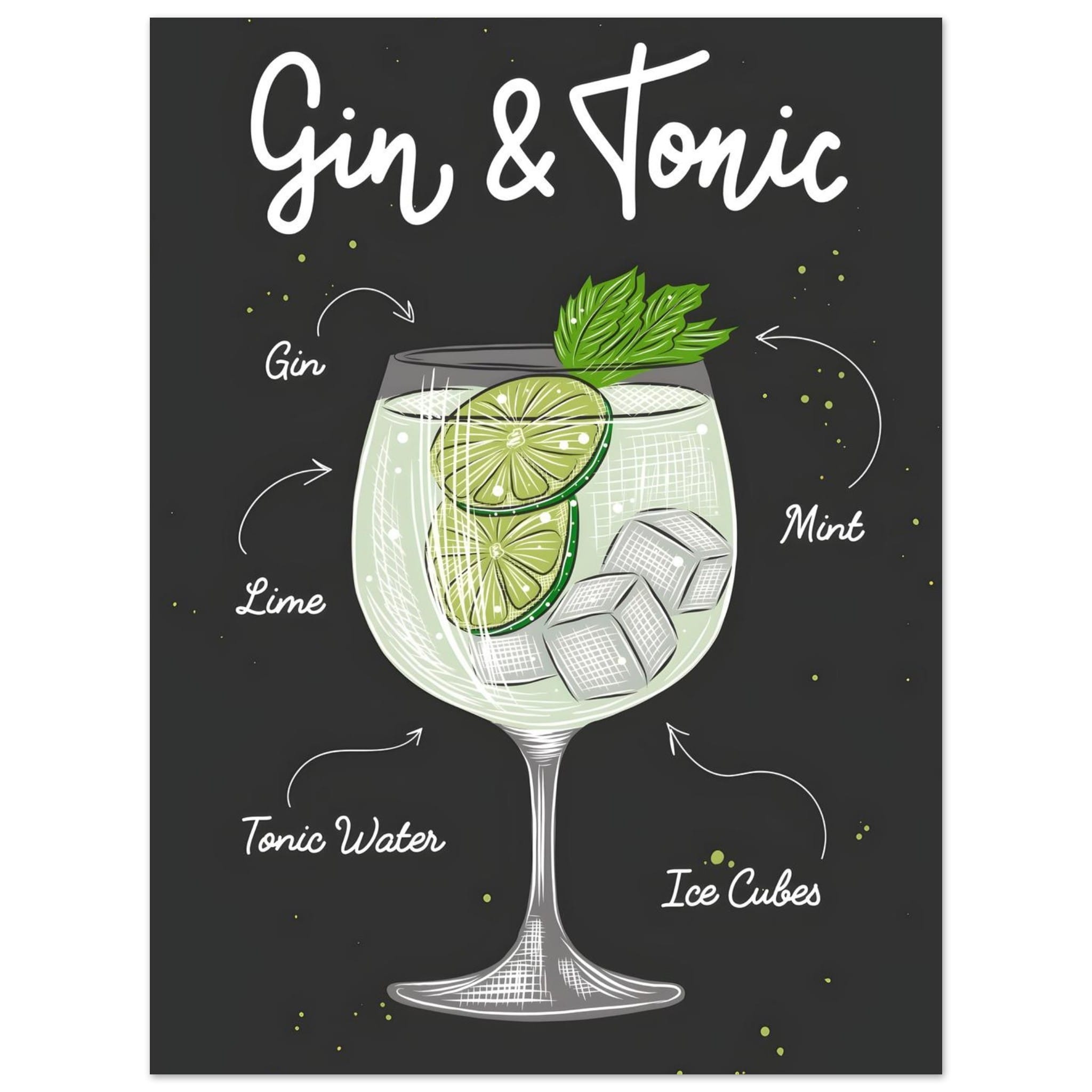 Artfulprints Gin Tonic cocktail – Illustratie poster 30x40 cm