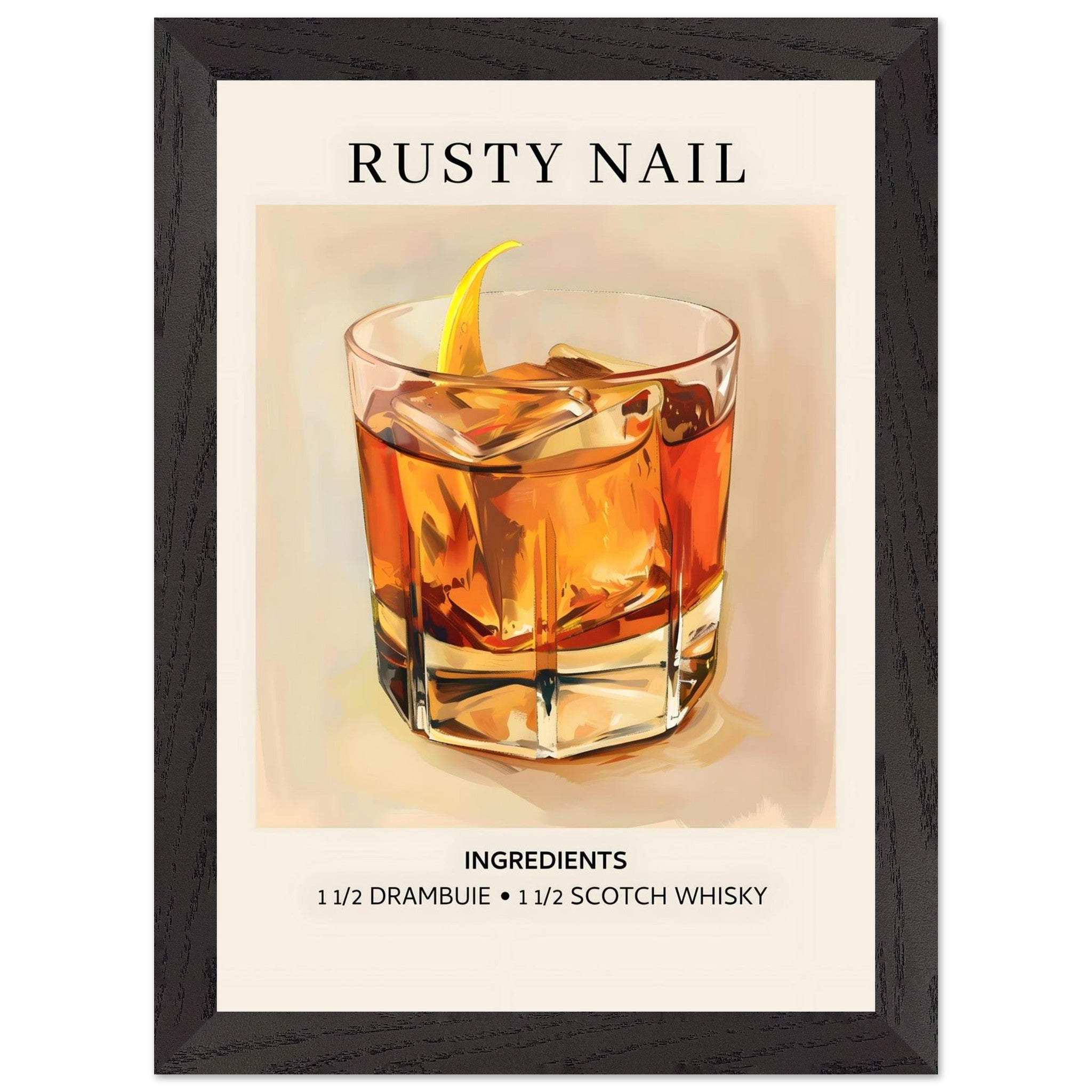 Artfulprints Poster met Lijst Rusty Nail cocktail - Ingredients - A4 2