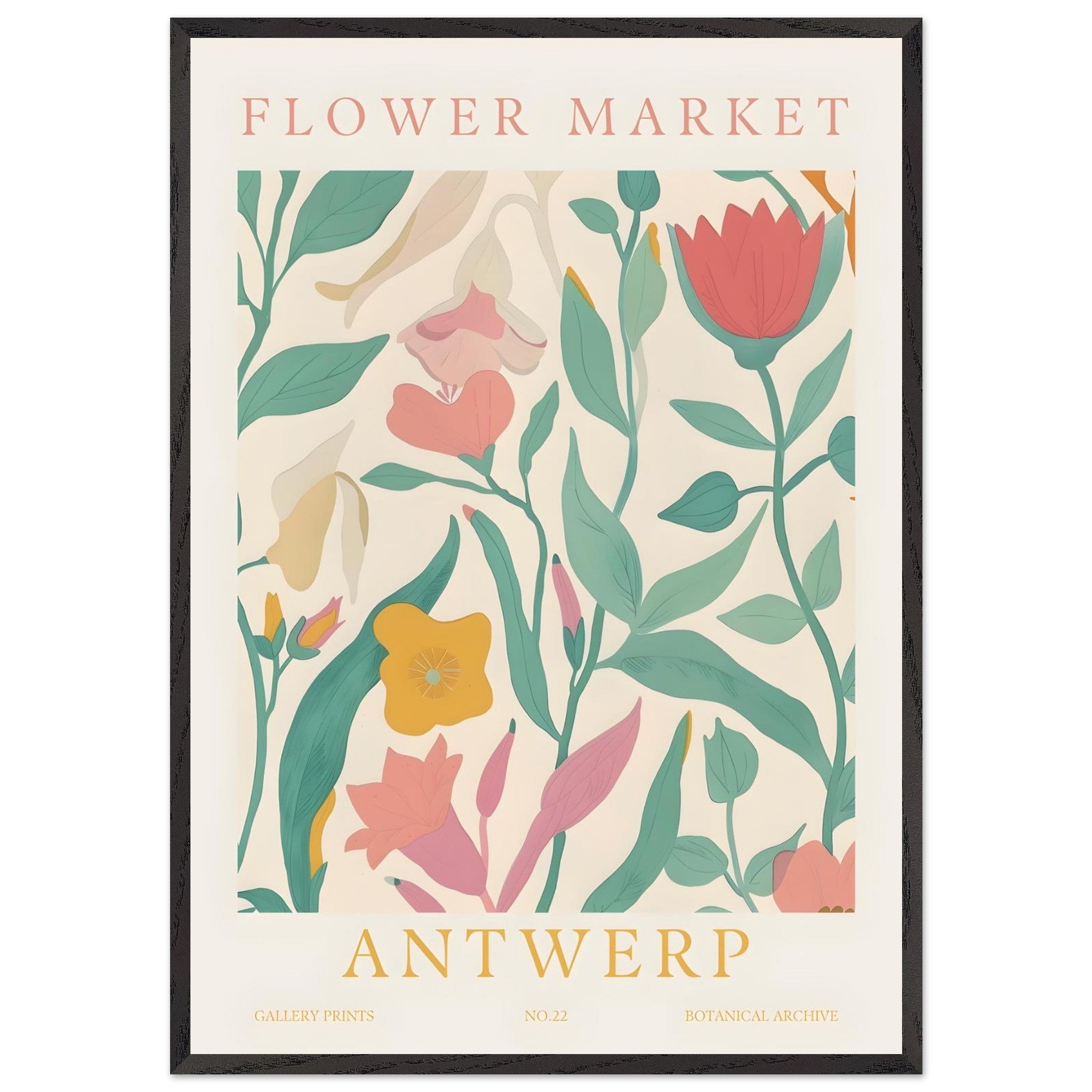 Artfulprints Poster met Lijst Flower market - Antwerp - 70x100 cm - Me