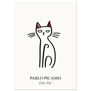Artfulprints Poster Pablo Picasso – Cute cat – A4 21×29.7 cm – Zwart / Artfulprints Poster Pablo Picasso – Cute cat – A4 21×29.7 cm – Zwart /