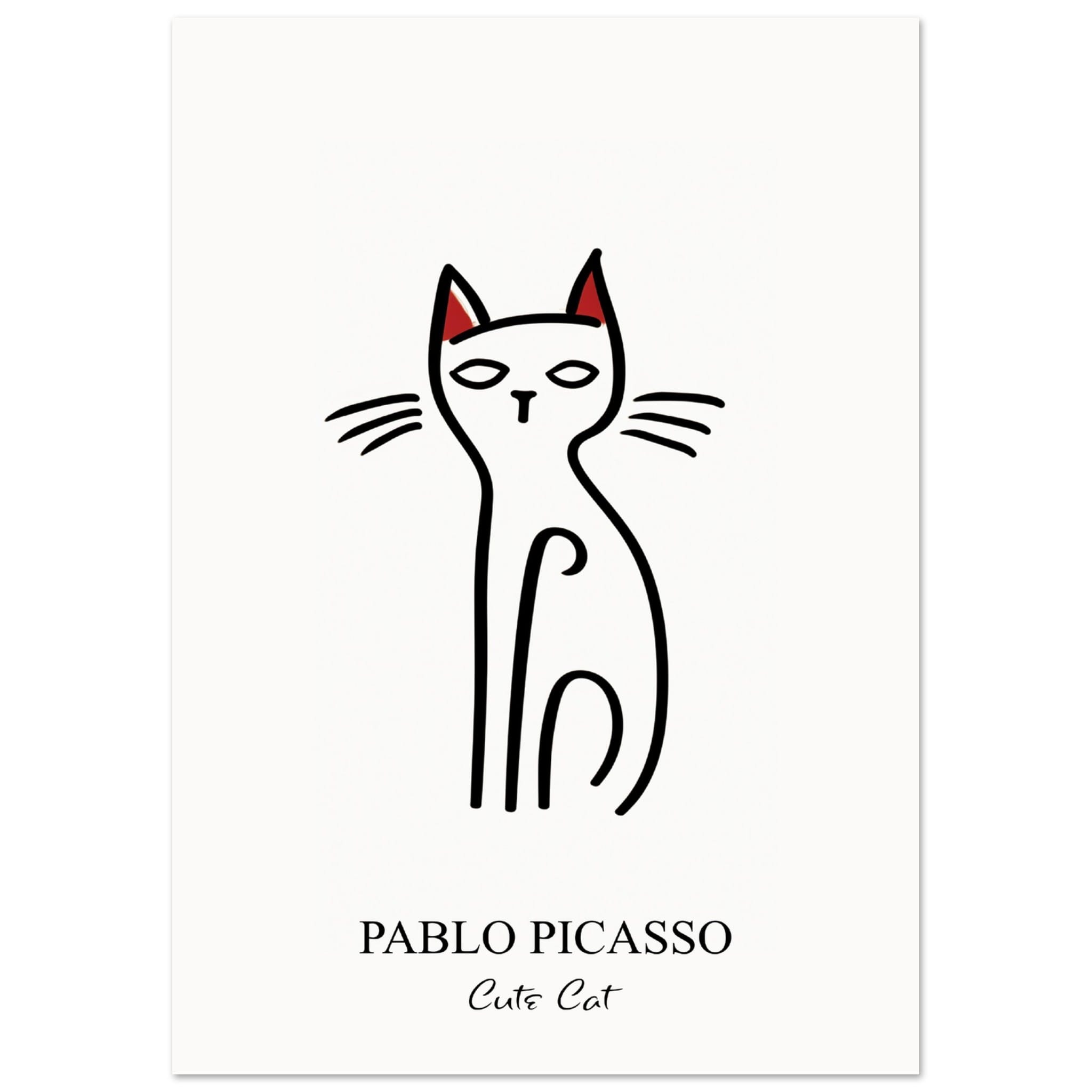 Artfulprints Poster Pablo Picasso - Cute cat - A4 21x29.7 cm - Zwart /