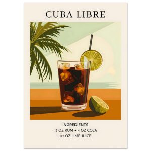 Artfulprints Poster Cuba Libre cocktail – Ingrediënten – A4 21×29.7 cm Artfulprints Poster Cuba Libre cocktail – Ingrediënten – A4 21×29.7 cm