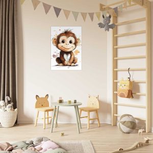 Artfulprints Poster Schattige aap – 70×100 cm – Bruin
