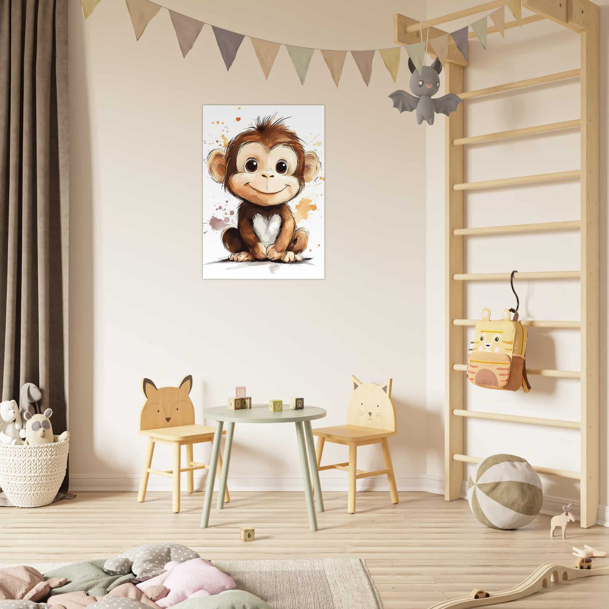 Artfulprints Poster Schattige aap - 70x100 cm - Bruin
