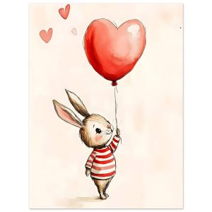 Artfulprints Poster Konijn met hartjesballon – 30×40 cm – Meerkleurig Artfulprints Poster Konijn met hartjesballon – 30×40 cm – Meerkleurig