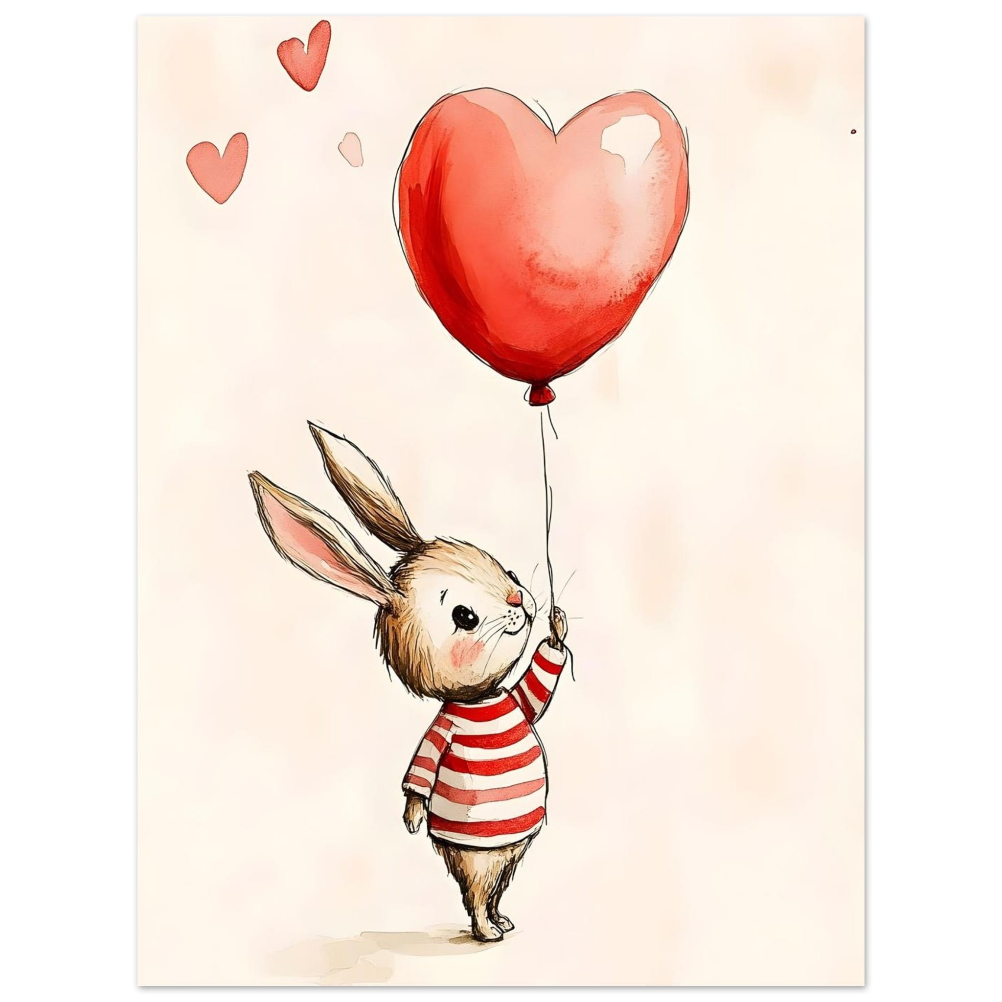 Artfulprints Poster Konijn met hartjesballon - 30x40 cm - Meerkleurig