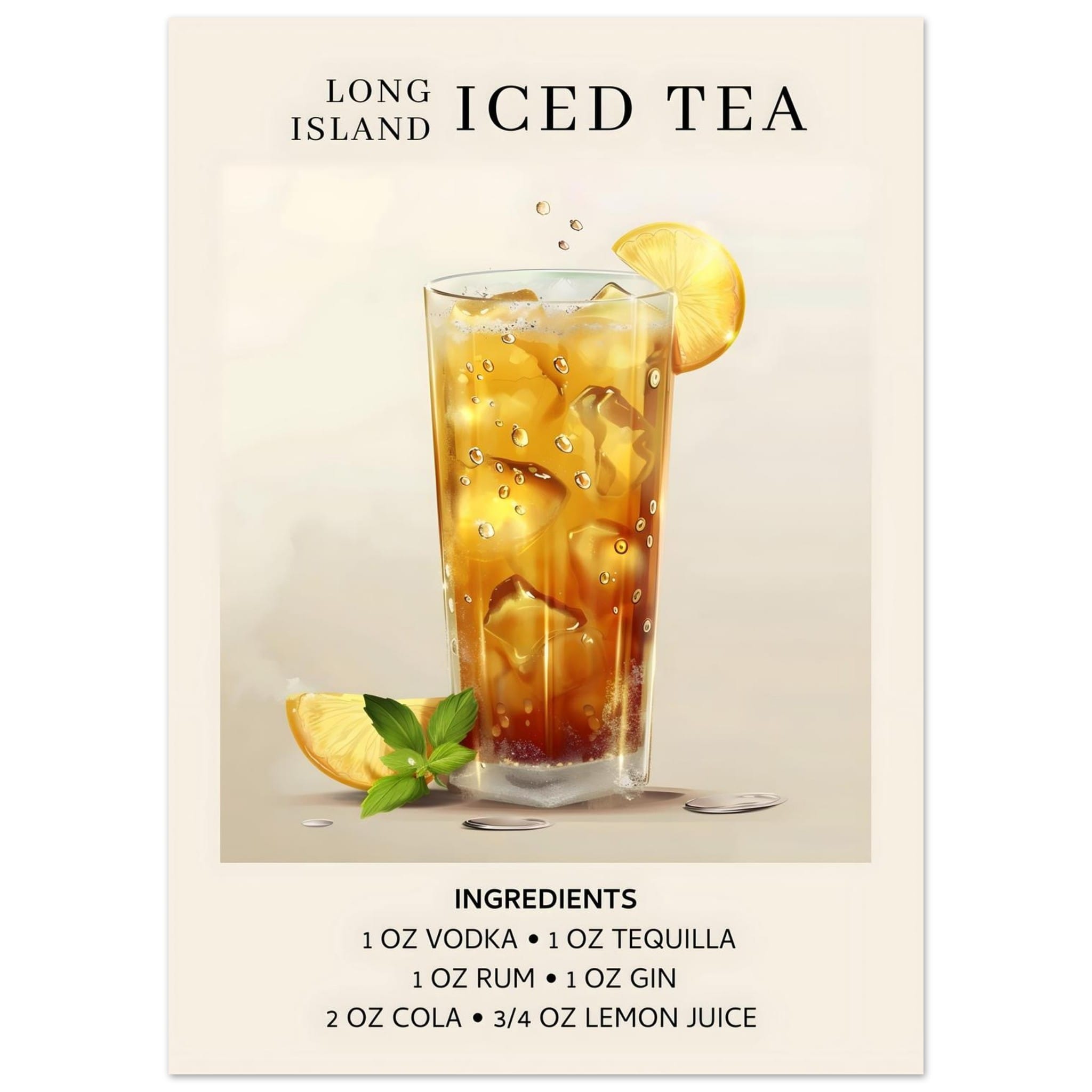 Artfulprints Poster Long Island Iced Tea cocktail - Ingrediënten - 50x