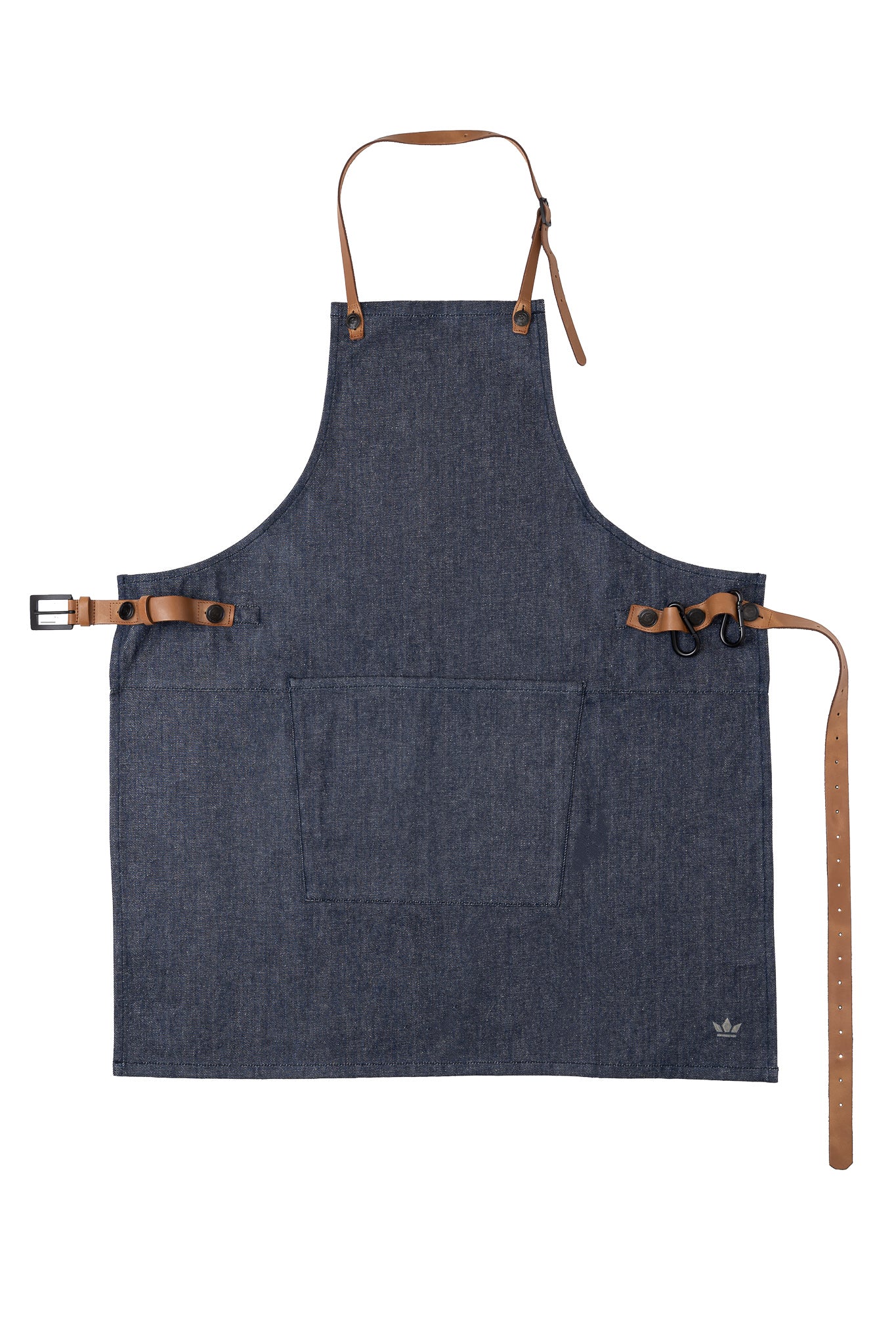 Dutchdeluxes Barbecue schort Washed Indigo - met leer en karabijnhaken