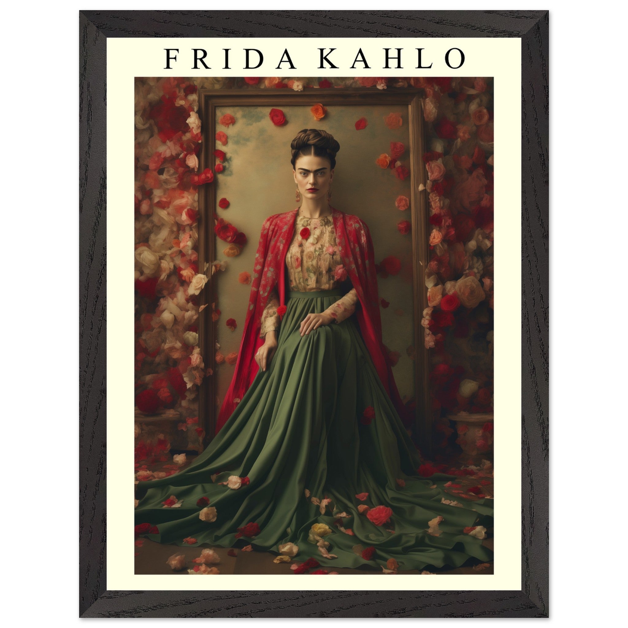 Artfulprints Poster met Lijst Frida Kahlo - Beauty in flowers - 30x40