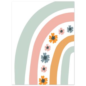 Artfulprints Poster Regenboog met bloemen I – 30×40 cm – Meerkleurig