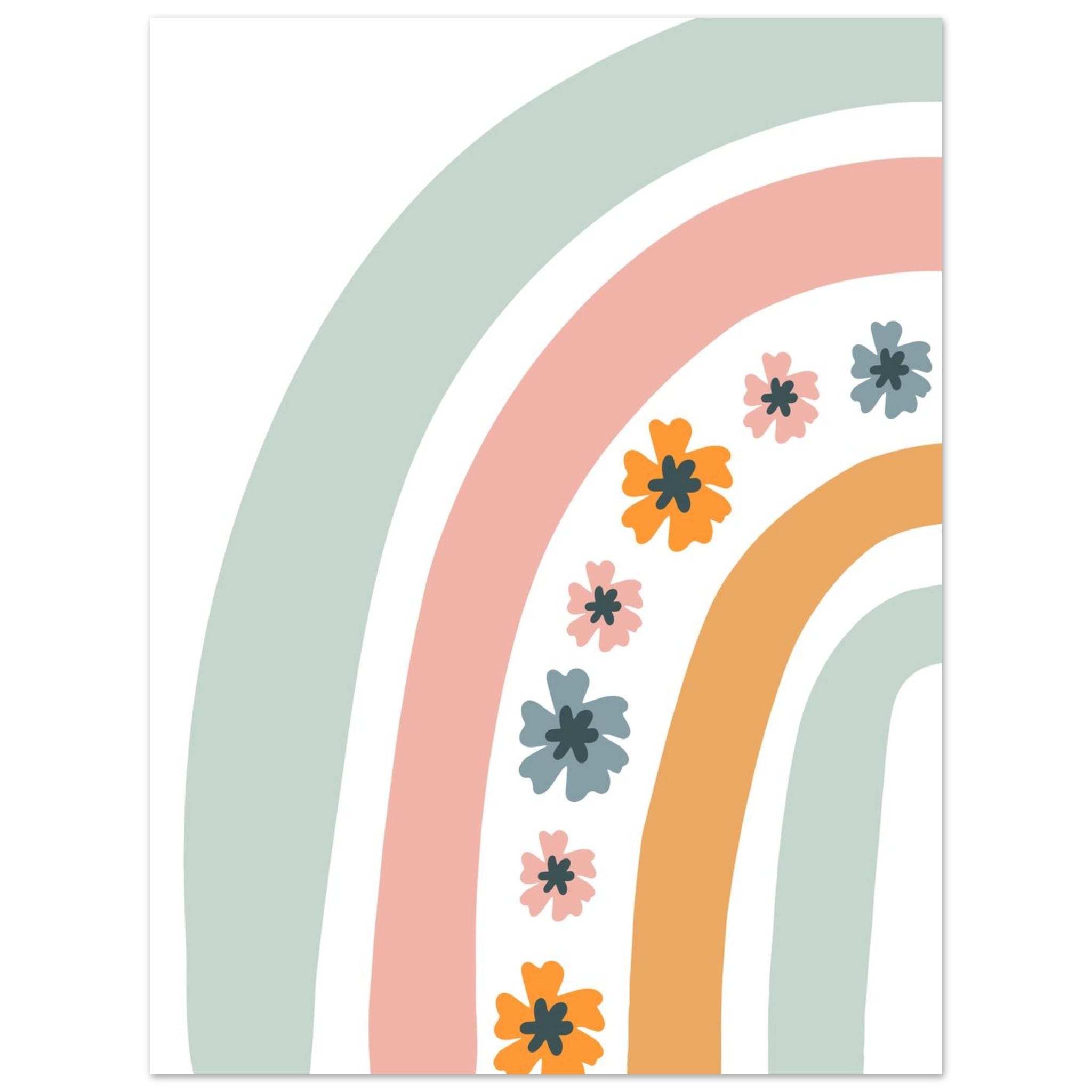 Artfulprints Poster Regenboog met bloemen I - 30x40 cm - Meerkleurig
