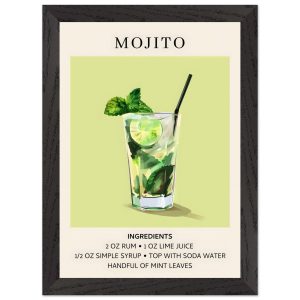 Artfulprints Poster met Lijst Mojito cocktail – Ingrediënten – A4 21×2 Artfulprints Poster met Lijst Mojito cocktail – Ingrediënten – A4 21×2