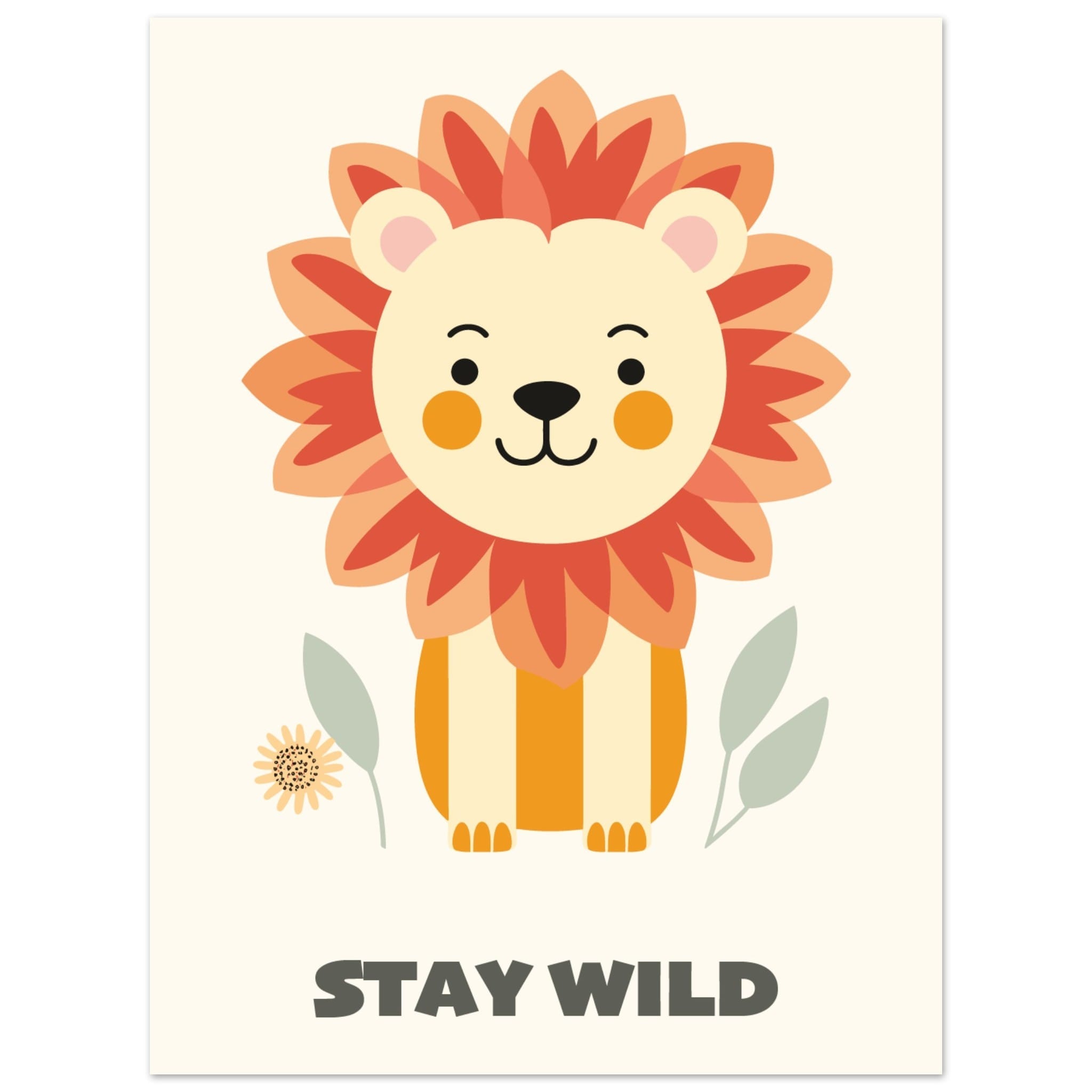 Artfulprints Poster Leeuwtje stay wild - 30x40 cm - Oranje