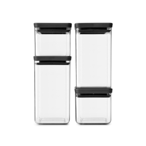 Brabantia Set van 4 stapelbare voorraadbussen, 2x 0,7 liter en 2x 1,6