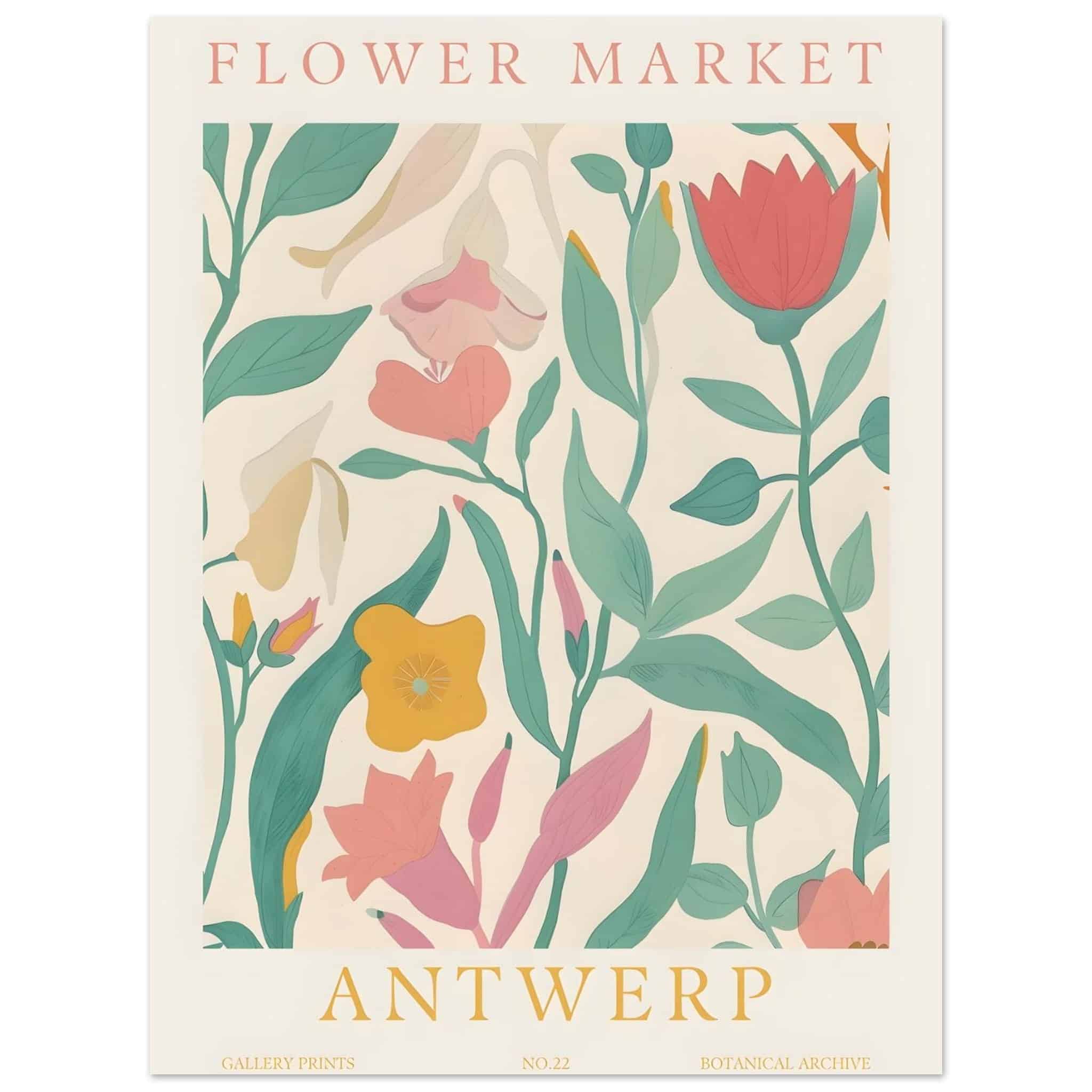 Artfulprints Poster Flower market - Antwerp - 30x40 cm - Meerkleurig