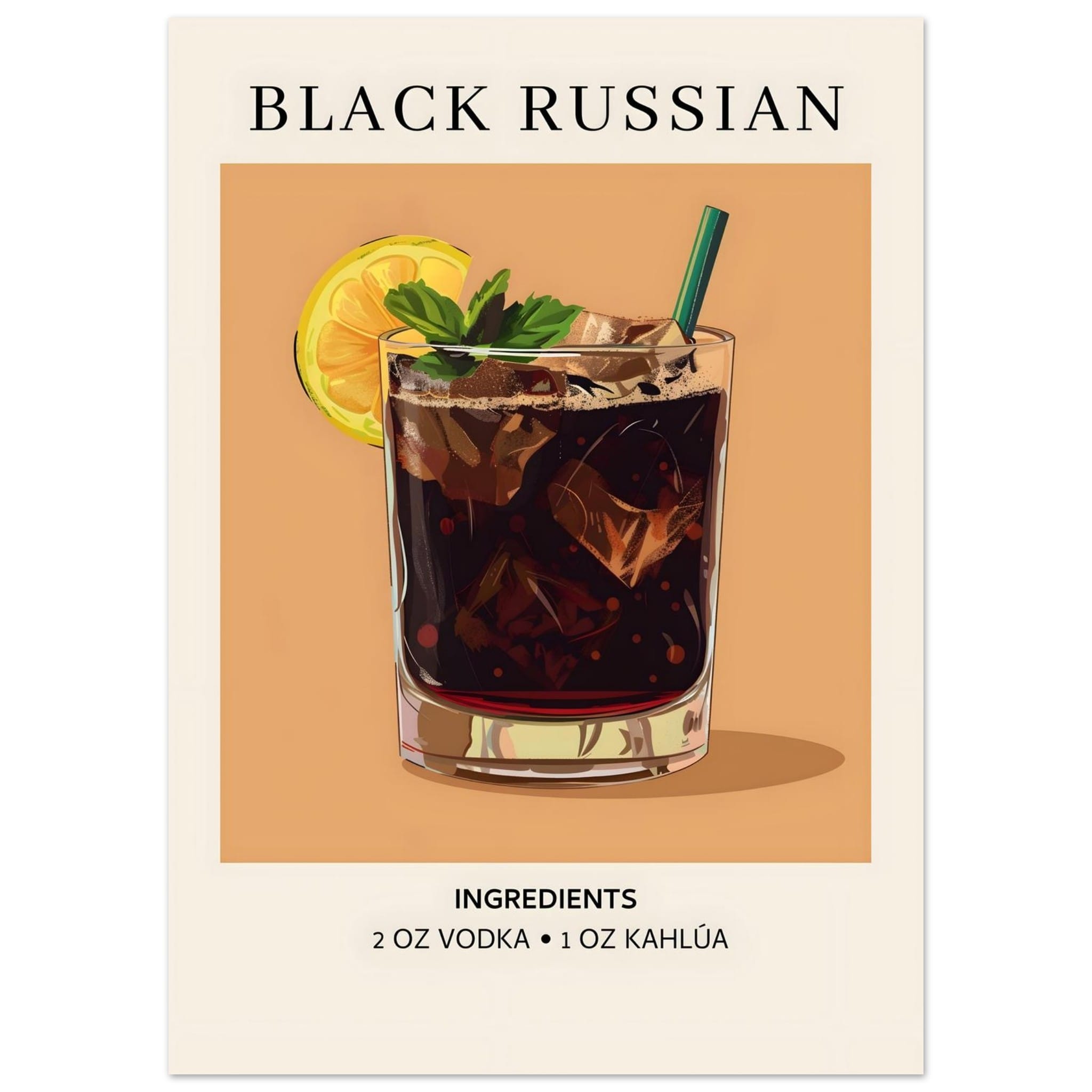 Artfulprints Poster Black Russian cocktail - Ingrediënten - 50x70 cm -
