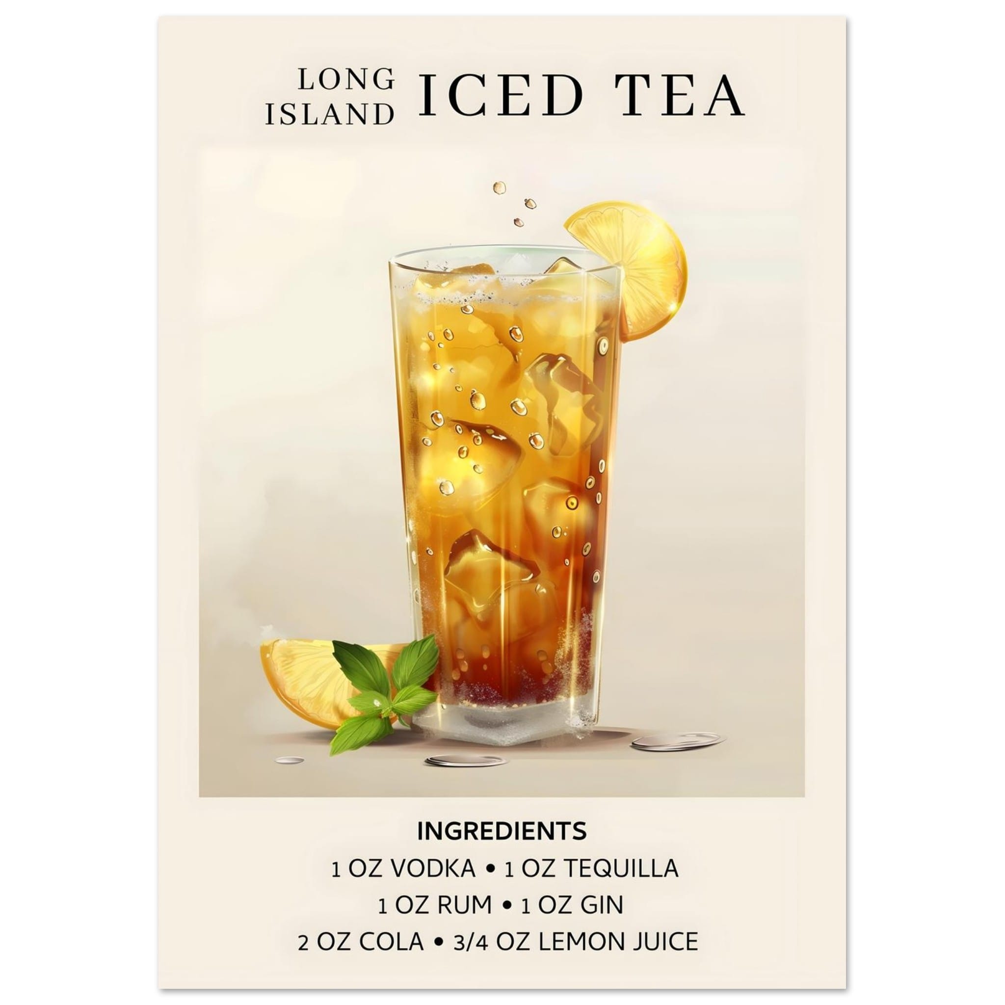 Artfulprints Poster Long Island Iced Tea cocktail - Ingrediënten - A4