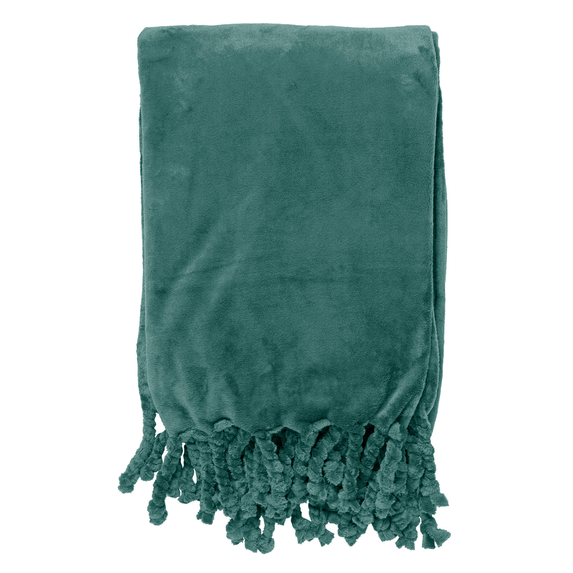 FLORIJN - Plaid 150x200 cm - grote fleece plaid met flosjes - Sagebrus