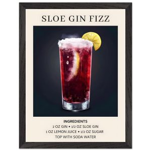 Artfulprints Poster met Lijst Sloe Gin Fizz cocktail – Ingrediënten – Artfulprints Poster met Lijst Sloe Gin Fizz cocktail – Ingrediënten –