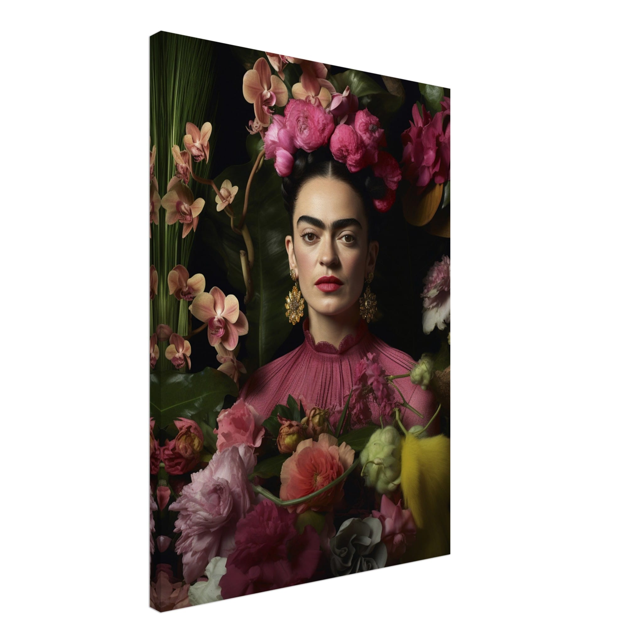 Artfulprints Canvas Frida Kahlo – Floral portrait canvas - 50x70 cm -