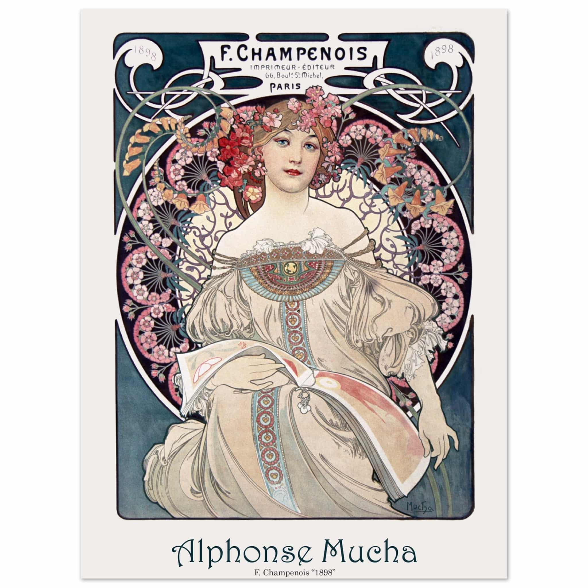 Artfulprints Poster Alphonse Mucha - F. Champenois - 30x40 cm - Blauw