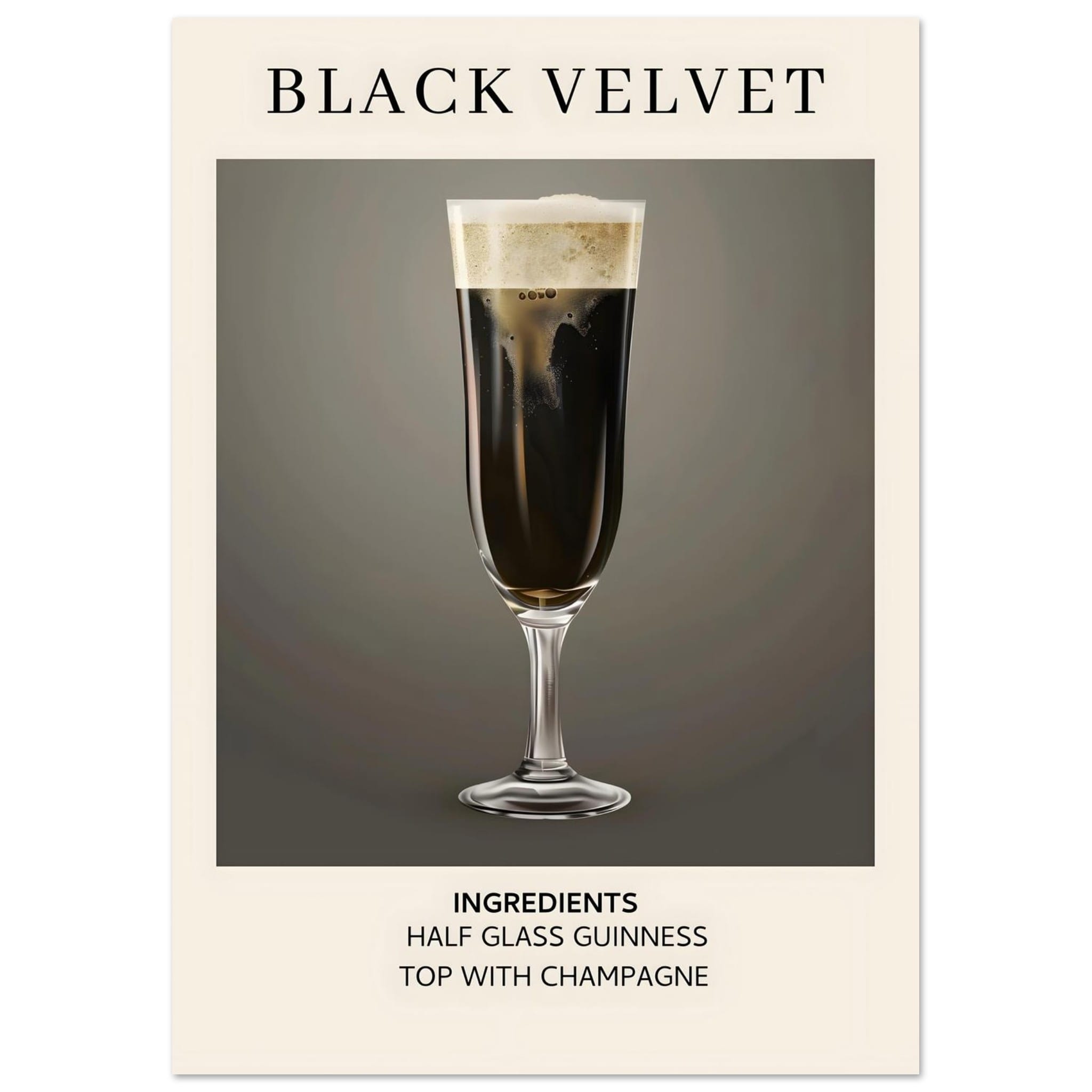 Artfulprints Poster Black Velvet cocktail - Ingrediënten - A4 21x29.7